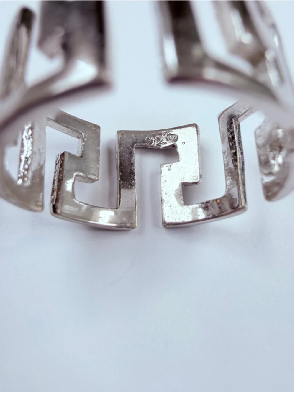 Classic Greek Key Versace Style 9.5MM Sterling Silver 925 Band Ring Italy